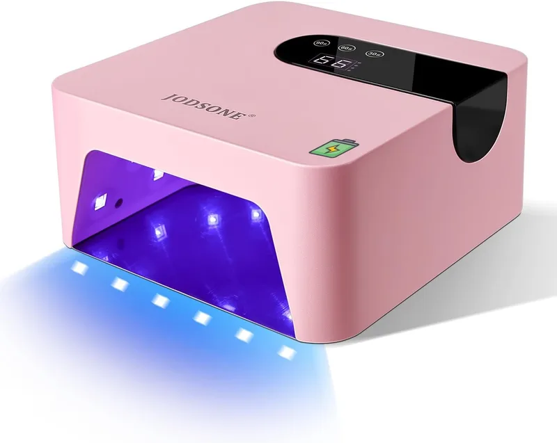 JODSONE ▫️ Mini Lâmpada para Unhas Semipermanentes Rosa, Secador de Unhas Portátil Recarregável para Gel com 3 Temporizadores e Ecrã LCD, Lâmpada Profissional para Unhas para Casa e Salão