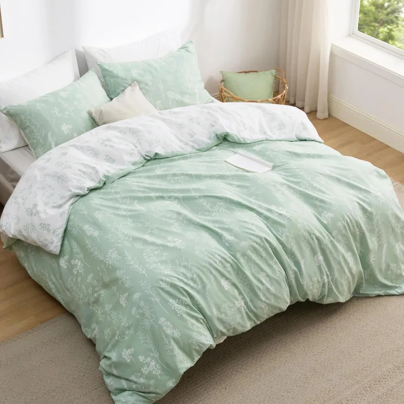 Bedsure ▫️ Capa de Edredão para Cama 150 - Conjunto de cama reversível em poliéster Oeko-Tex, capa de edredão 220x230 cm e 2 almofadas 50x75 cm, edredão com fecho de correr, flores verdes, verde