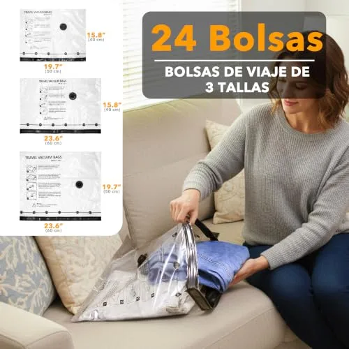 SpaceAid ▫️ Sacos de vácuo para roupa de viagem com bomba de vácuo sem fios, 24 sacos 4