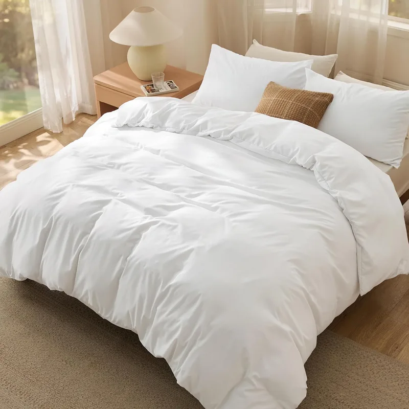 Bedsure ▫️ Capa de cama Nordic 240x220 - Microfibra de poliéster escovada, Conjunto de capa de edredão 240x220 cm e 2 fronhas 50x75 cm, Capa de edredão com fecho ÖKO-Tex - Branco
