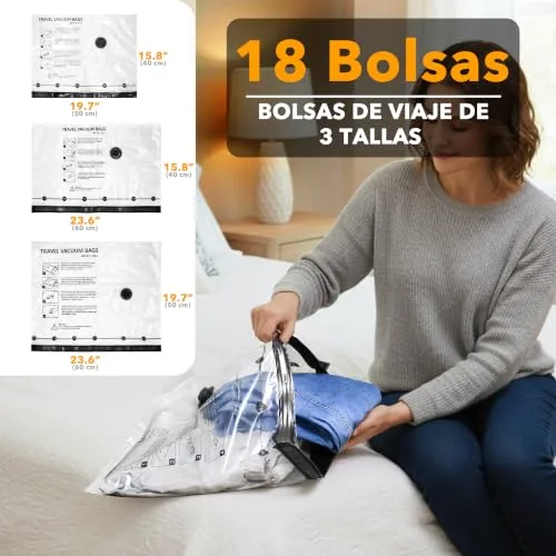 SpaceAid ▫️ Sacos Vácuo para Roupa de Viagem com Bomba de Vácuo Sem Fios, 18 Sacos 4