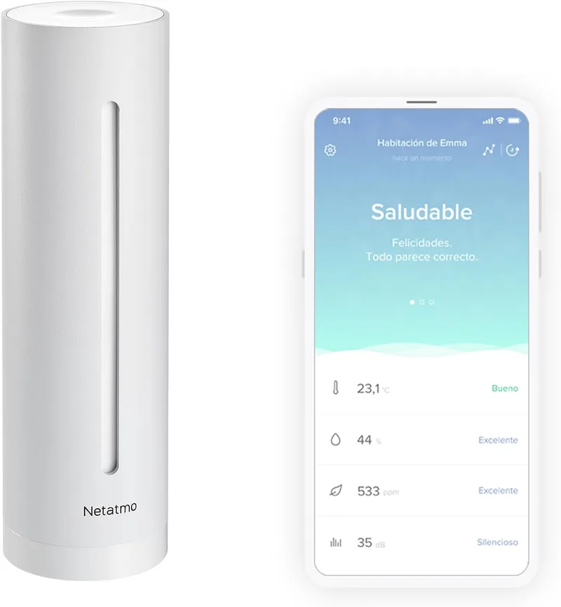 Netatmo ▫️ Medidor Inteligente da Qualidade do Ar Interior, CO2, Temperatura, Humidade, Sensor de Ruído - Monitorização Doméstica, Ambiente Saudável, Alertas Automáticos - Branco - Edição Limitada - NHC-EC