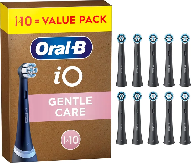 Oral-B ▫️ iO Gentle Care Cabeças de substituição originais, pretas, embalagem de 10 - Recambios para escovas de dentes elétricas iO, escovagem suave para gengivas sensíveis, filamentos macios