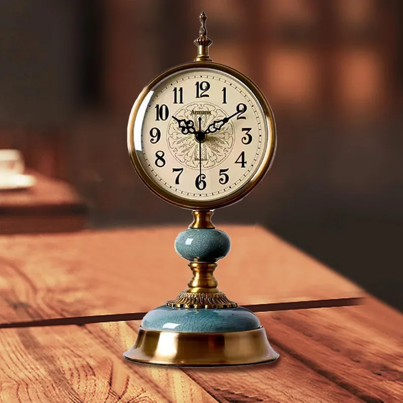 BAKENLON ▫️ Relógio de mesa vintage, relógio de secretária em metal de estilo antigo | Relógio decorativo antigo, relógio de parede vintage de estilo clássico para a casa, a sala de estar e o quarto
