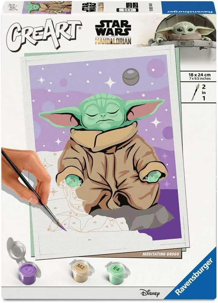 Ravensburger ▫️ CreArt Adult Series Trend D - Grogu | Pintar por números | Kit de pintura | Tamanho 24 X 18 | Jogos para crianças de 12 anos | Ideias para prendas | Ideias para prendas para crianças de 12 anos
