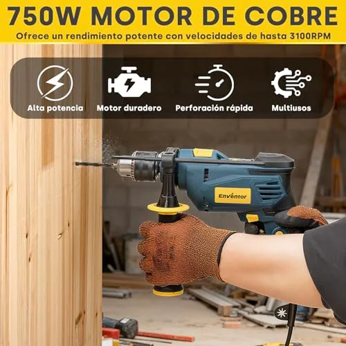 Enventor ▫️ Berbequim de Percussão com Fio de 750 W, Pega Auxiliar de 360° 3