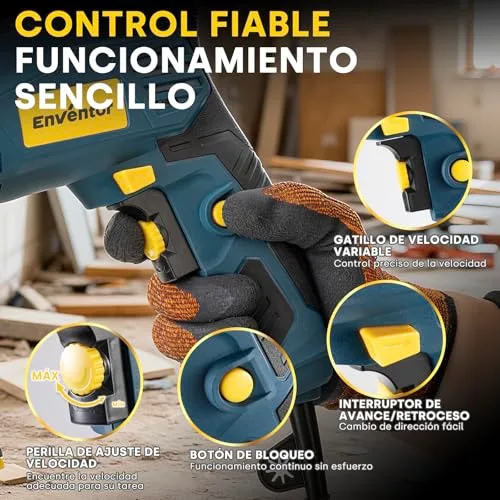 Enventor ▫️ Berbequim de Percussão com Fio de 750 W, Pega Auxiliar de 360° 5