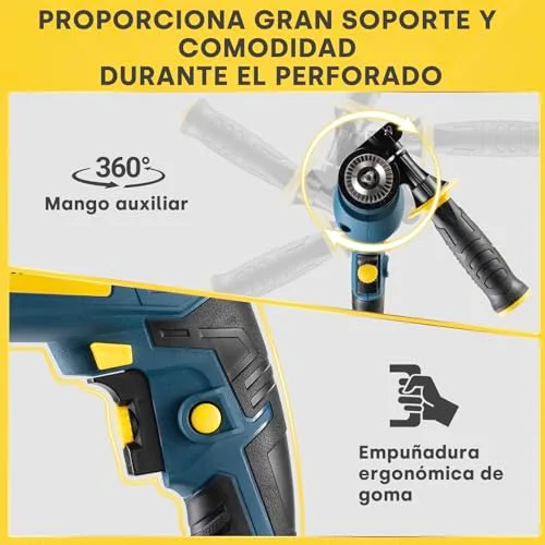 Enventor ▫️ Berbequim de Percussão com Fio de 750 W, Pega Auxiliar de 360° 6
