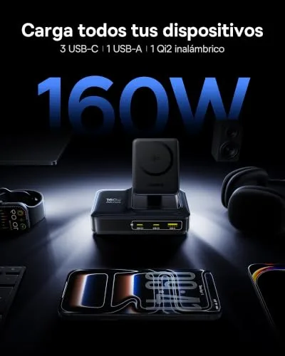Baseus ▫️ Carregador sem fios 5 em 1 carregador USB-C de 160 W com Qi 2, carregador sem fios com cabo retrátil de 100 W, compatível com MagSafe para iPhone 12-17, MacBook Pro/Air, iPad Pro e muito mais 2
