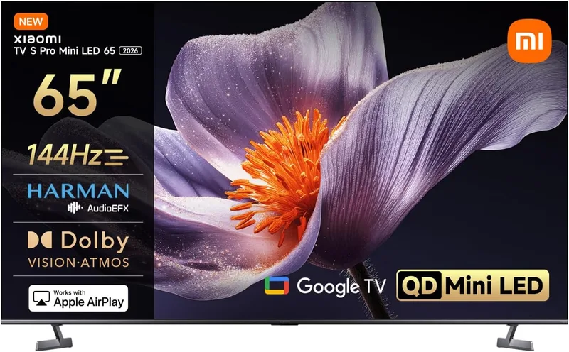 XIAOMI ▫️ TV S Pro Mini LED 65, Smart TV, Dolby Vision, Dolby Atmos, 4K QLED, 144 Hz, Google TV, HDR 10+, Sintonizador Triplo, DVB-T2, MEMC, DTS-X, Harman AudioEFX,Prime Video, Google Assistant, AirPlay 2