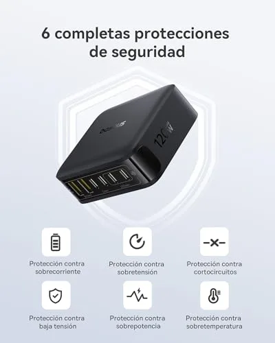 Baseus ▫️ Carregador USB-C de 120 W, estação de carregamento rápido com 6 portas, para a série iPhone 17/16/15, MacBook Air, Galaxy, iPad e outros 5