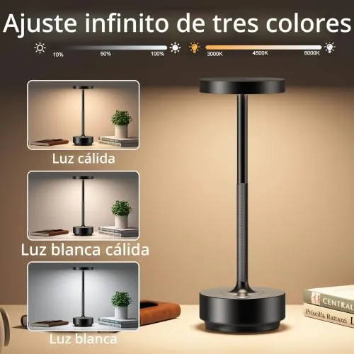 SLSMD ▫️ Candeeiro de mesa LED sem fios, recarregável e com regulação de intensidade, 5000 mAh, 3 modos de iluminação, para uso interior/exterior, bateria de longa duração, portátil, com ligação USB-C (preto) 2