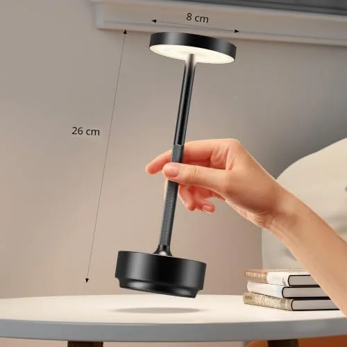 SLSMD ▫️ Candeeiro de mesa LED sem fios, recarregável e com regulação de intensidade, 5000 mAh, 3 modos de iluminação, para uso interior/exterior, bateria de longa duração, portátil, com ligação USB-C (preto) 3