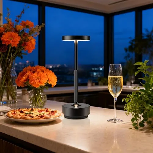 SLSMD ▫️ Candeeiro de mesa LED sem fios, recarregável e com regulação de intensidade, 5000 mAh, 3 modos de iluminação, para uso interior/exterior, bateria de longa duração, portátil, com ligação USB-C (preto) 6
