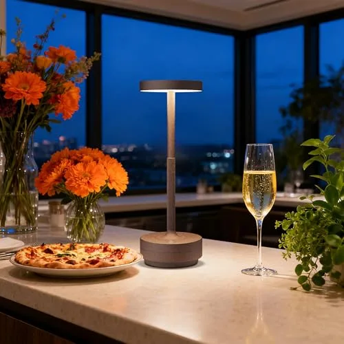 SLSMD ▫️ Candeeiro de mesa LED sem fios, recarregável e com regulação de intensidade, 5000 mAh, 3 modos de iluminação, para uso interior/exterior, bateria de longa duração, portátil, com ligação USB-C (Rugine) 2
