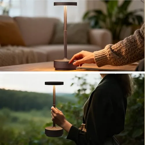 SLSMD ▫️ Candeeiro de mesa LED sem fios, recarregável e com regulação de intensidade, 5000 mAh, 3 modos de iluminação, para uso interior/exterior, bateria de longa duração, portátil, com ligação USB-C (Rugine) 4