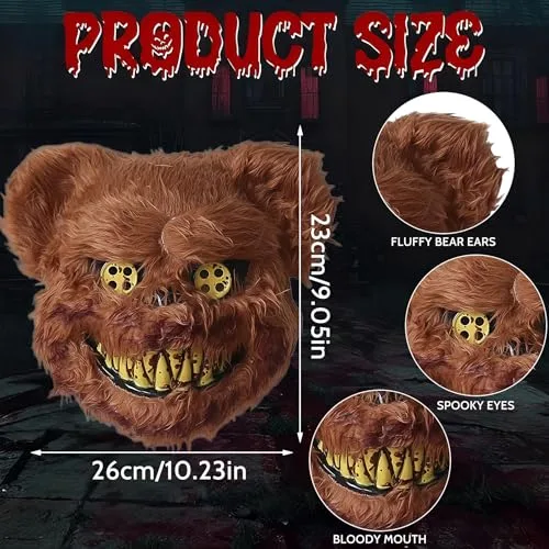 Sunshine smile ▫️ Máscara de Urso para o Halloween, Conjunto de Máscaras de Urso de Terror para o Halloween, Fato de Urso de Terror para o Halloween, Fato de Urso para Homens e Mulheres, com Avental Ensanguentado, Faca de Cozinha, Autocolantes de Tatuagem, para Festas de Carnaval e Cosplay 2
