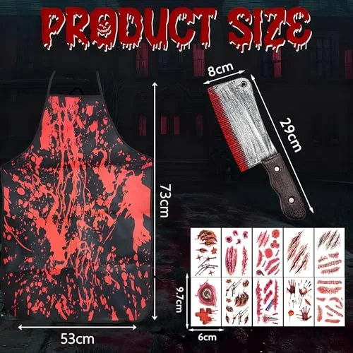 Sunshine smile ▫️ Máscara de Urso para o Halloween, Conjunto de Máscaras de Urso de Terror para o Halloween, Fato de Urso de Terror para o Halloween, Fato de Urso para Homens e Mulheres, com Avental Ensanguentado, Faca de Cozinha, Autocolantes de Tatuagem, para Festas de Carnaval e Cosplay 3