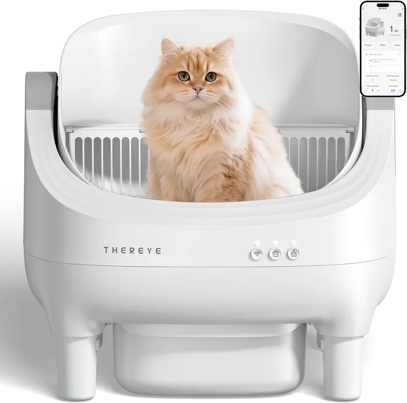 Thereye ▫️ Caixa de areia autolimpante para gatos com design aberto e grande capacidade, caixa de areia para gatos com aplicação, limpeza rápida e fácil de retirar com a pá, ideal para lares com vários gatos