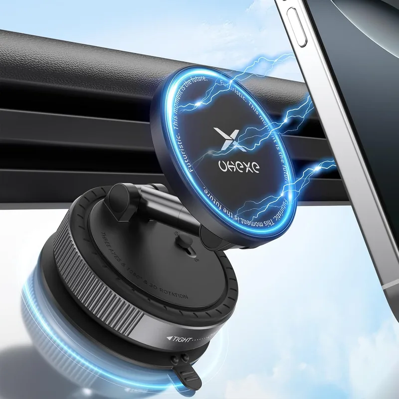 UKEXE ▫️ Suporte magnético para telemóvel para carro com ventosa para Magsafe, suporte para telemóvel para carro com ventosa ultraajustável a 360° para iPhone 17 Pro MAX, 16, 15, 14, 13, 12 e Air Plus (preto)