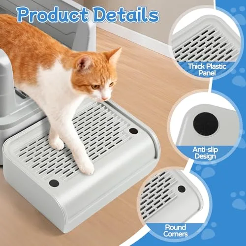 Kalolary ▫️ Conjunto de 2 rampas para caixa de areia para gatos com tampa de grelha amovível – antiderrapantes, filtro de areia eficiente, acesso seguro para gatinhos e gatos (cinza claro, elevado) 6