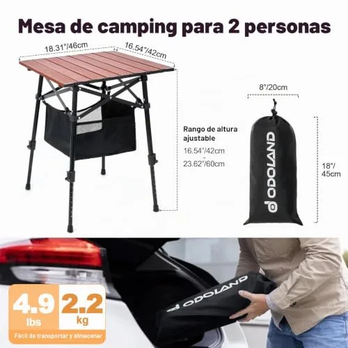 Odoland ▫️ Mesa de campismo dobrável com saco de arrumação resistente, altura ajustável, portátil, leve, mesa de praia para piqueniques ao ar livre, caminhadas e viagens 3