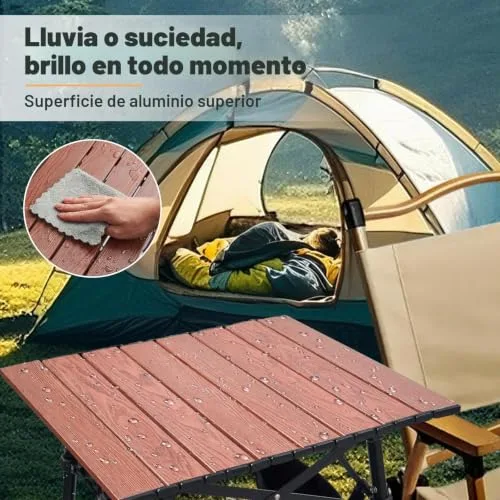 Odoland ▫️ Mesa de campismo dobrável com saco de arrumação resistente, altura ajustável, portátil, leve, mesa de praia para piqueniques ao ar livre, caminhadas e viagens 6