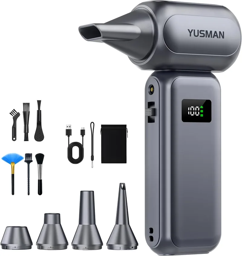 YUSMAN ▫️ Soprador de pó elétrico com 350000 RPM, soprador de ar comprimido turbo de alto desempenho com controlo de velocidade 0-100 e luz LED, potência para limpeza de automóveis, eletrónica e exterior