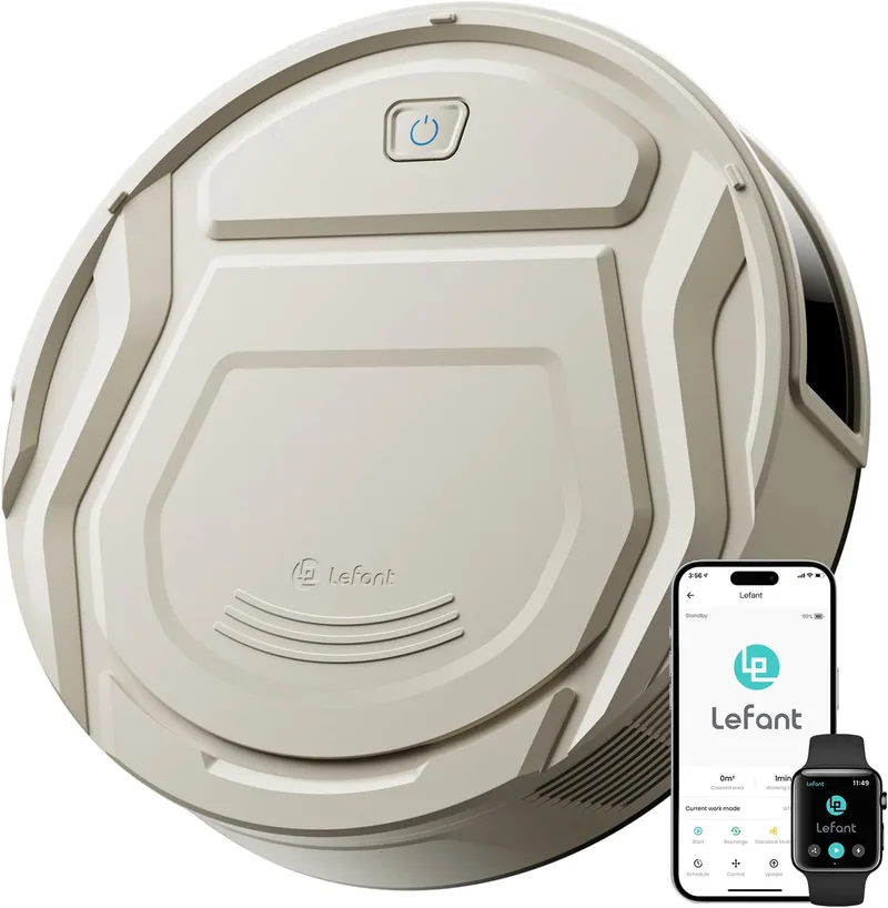 LEFANT ▫️ Aspirador de pó robô 2200Pa, silenciador de 55dB, autonomia de 120min, 6 modos de limpeza, prevenção de emaranhados, carregamento automático, ideal para pisos duros com pêlos de animais de estimação, WiFi / Alexa / App, champanhe M210 Pro