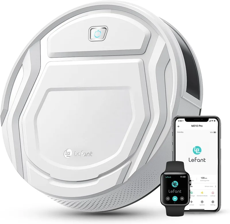 Lefant ▫️ Aspirador de pó robô M210, 2200Pa, 120min, pisos duros, modo silencioso, limpeza em ziguezague, sensor anticolisão 6D, WiFi/Alexa/App, carregamento automático, pêlos de animais