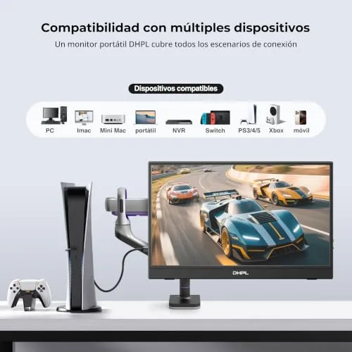 DHPL ▫️ Monitor portátil de 15,6 polegadas. Ecrã FHD 1080p IPS. Altifalantes integrados. Interfaces USB-C/HDMI. Ecrã portátil para portáteis, PC, Mac, telemóveis e consolas de jogos. Capa protetora incluída. 5