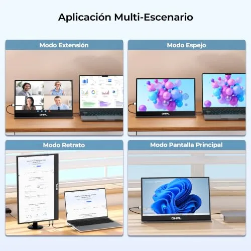DHPL ▫️ Monitor portátil de 15,6 polegadas. Ecrã FHD 1080p IPS. Altifalantes integrados. Interfaces USB-C/HDMI. Ecrã portátil para portáteis, PC, Mac, telemóveis e consolas de jogos. Capa protetora incluída. 6