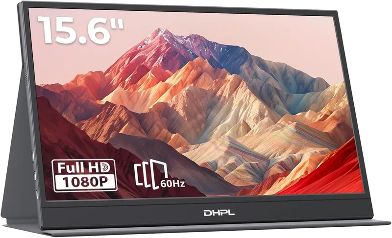 DHPL ▫️ Monitor portátil de 15,6 polegadas. Ecrã FHD 1080p IPS. Altifalantes integrados. Interfaces USB-C/HDMI. Ecrã portátil para portáteis, PC, Mac, telemóveis e consolas de jogos. Capa protetora incluída.