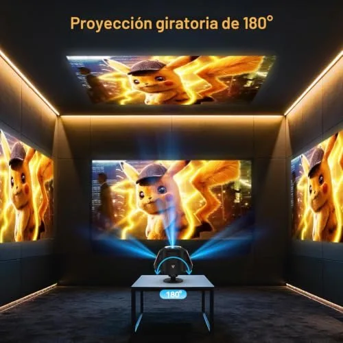 Vamvo ▫️ Mini-projetor com Wi-Fi 6 e Bluetooth 5.4, projetor portátil com resolução nativa de 1080p, rotativo em 180°, ecrã de até 180 polegadas, altifalante integrado com HDMI/TV Stick/Memory Stick/portátil 3