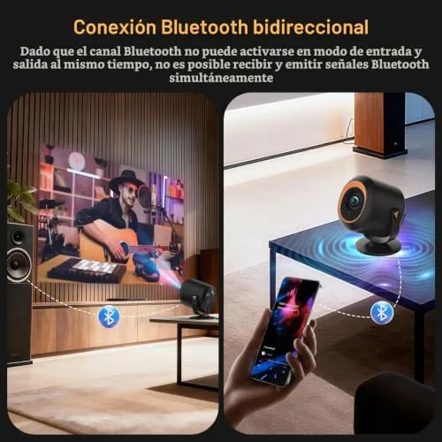 Vamvo ▫️ Mini-projetor com Wi-Fi 6 e Bluetooth 5.4, projetor portátil com resolução nativa de 1080p, rotativo em 180°, ecrã de até 180 polegadas, altifalante integrado com HDMI/TV Stick/Memory Stick/portátil 7
