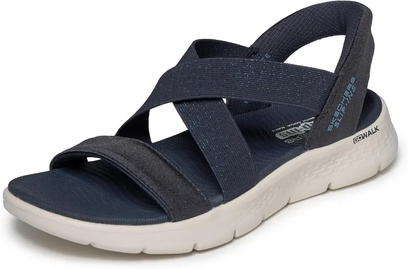 Skechers ▫️ Sandálias Planas para Mulher Go Walk Flex Sandal Preto-Preto