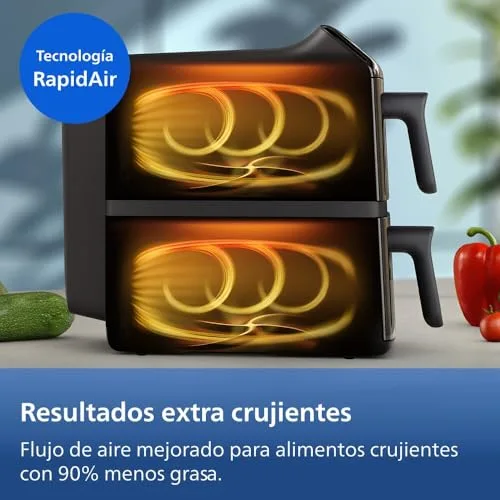 PHILIPS ▫️ 4000 Airfryer - Fritadeira de ar quente com cesto duplo vertical de 10 L, preta 4