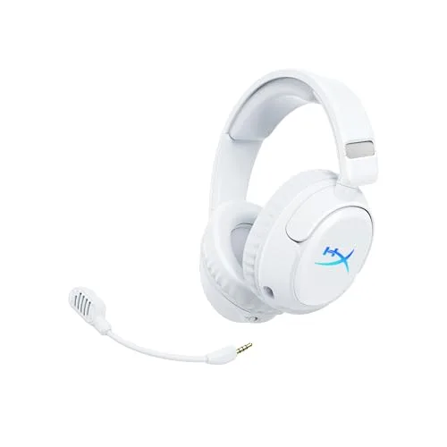 HyperX ▫️ Cloud Flight 2 – Auscultadores de jogos sem fios, luzes RGB personalizáveis, bateria com 100 horas de autonomia, conexão sem fios dupla de 2,4 GHz e Bluetooth, emparelhamento instantâneo, compatível com PC/PS/Switch/telemóvel, branco 2