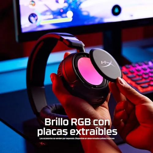 HyperX ▫️ Cloud Flight 2 – Auscultadores de jogos sem fios, luzes RGB personalizáveis, bateria com 100 horas de autonomia, conexão sem fios dupla de 2,4 GHz e Bluetooth, emparelhamento instantâneo, compatível com PC/PS/Switch/telemóvel, branco 3