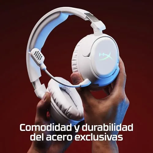 HyperX ▫️ Cloud Flight 2 – Auscultadores de jogos sem fios, luzes RGB personalizáveis, bateria com 100 horas de autonomia, conexão sem fios dupla de 2,4 GHz e Bluetooth, emparelhamento instantâneo, compatível com PC/PS/Switch/telemóvel, branco 6