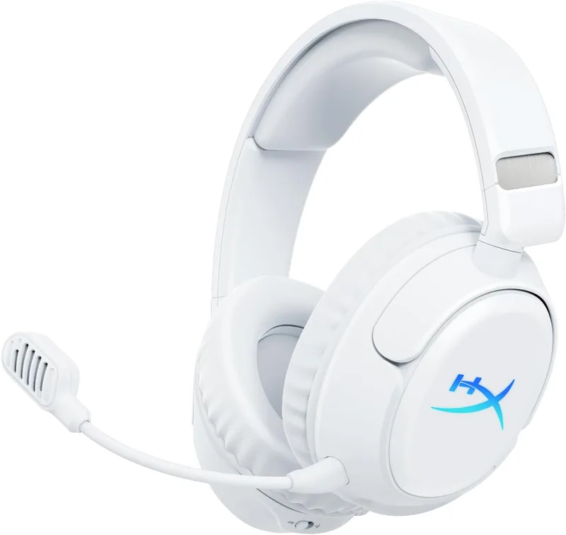HyperX ▫️ Cloud Flight 2 – Auscultadores de jogos sem fios, luzes RGB personalizáveis, bateria com 100 horas de autonomia, conexão sem fios dupla (2,4 GHz e Bluetooth), emparelhamento instantâneo, compatível com PC/PS/Switch/telemóvel, branco