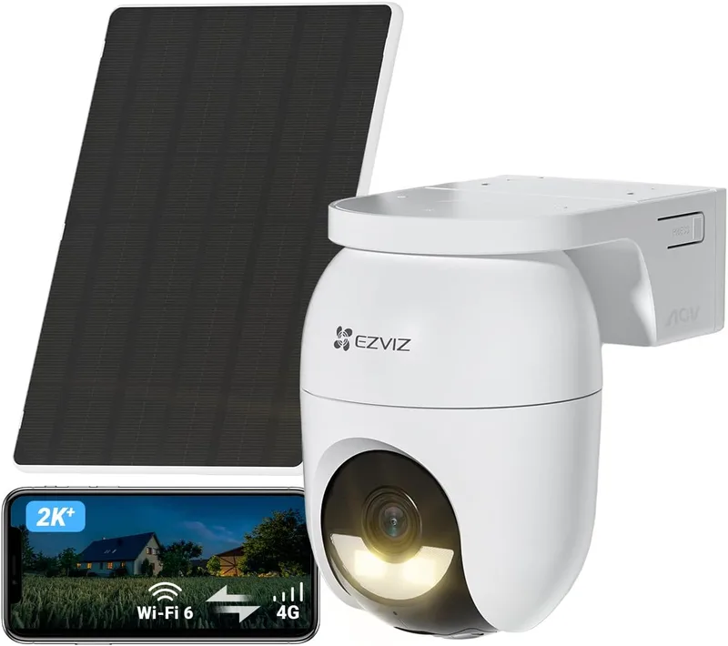 EZVIZ ▫️ Câmara de vigilância exterior 4G Wi-Fi com bateria solar de 4 MP, PTZ de 360° com AOV, deteção de pessoas/veículos, visão noturna, defesa ativa, CB8 Lite 4G + painel solar de 5 W (SEM SIM)
