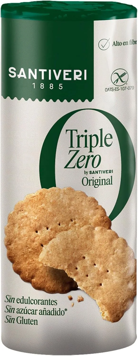 SANTIVERI ▫️ Biscoitos Triple Zero Original - Biscoitos crocantes com aveia integral, ricos em fibras, sem adoçantes, sem adição de açúcar, sem glúten - Vegan - 200 g