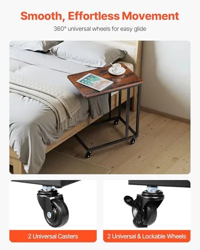 VEVOR ▫️ Mesa Auxiliar em Forma de C, Mesa de Centro em Forma de C 500 x 350 x 605 mm com Estrutura Metálica e Rodas, Móvel para Portátil para Sala de Estar, Quarto, Escritório, Castanho e Preto 5