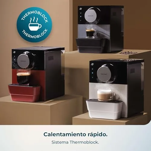 Cecotec ▫️ Máquina de café superautomática compacta Cremmaet Cube. 1350 W, sistema de prensagem de 10 g, sistema de pré-infusão, 19 bar, sistema Thermoblock, 5 níveis de moagem, painel de controlo tátil 5