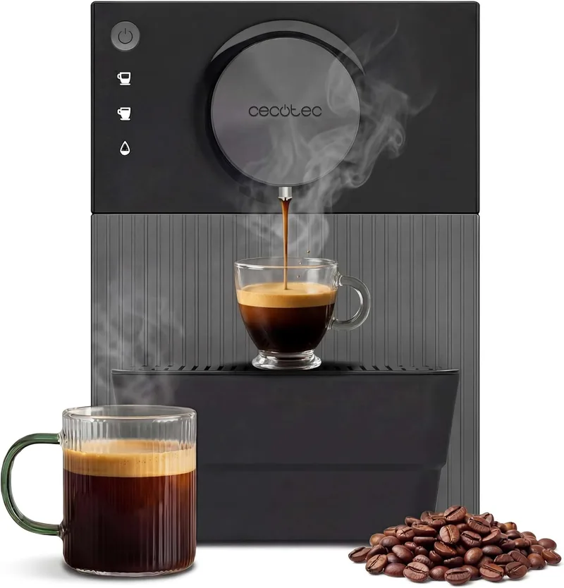 Cecotec ▫️ Máquina de café superautomática compacta Cremmaet Cube. 1350 W, sistema de prensagem de 10 g, sistema de pré-infusão, 19 bar, sistema Thermoblock, 5 níveis de moagem, painel de controlo tátil