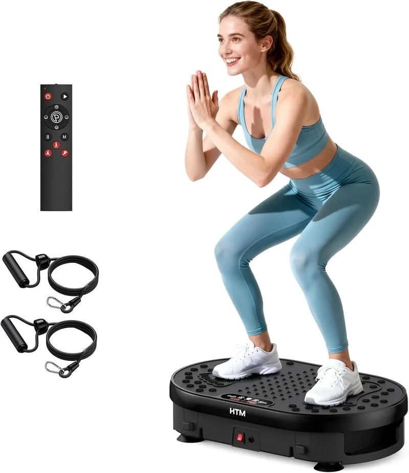 HTM ▫️ Plataforma Vibratória plataforma de vibração muscular silenciosa e compacta para modelar o corpo e relaxar, com 2 faixas elásticas, adequada para uso doméstico