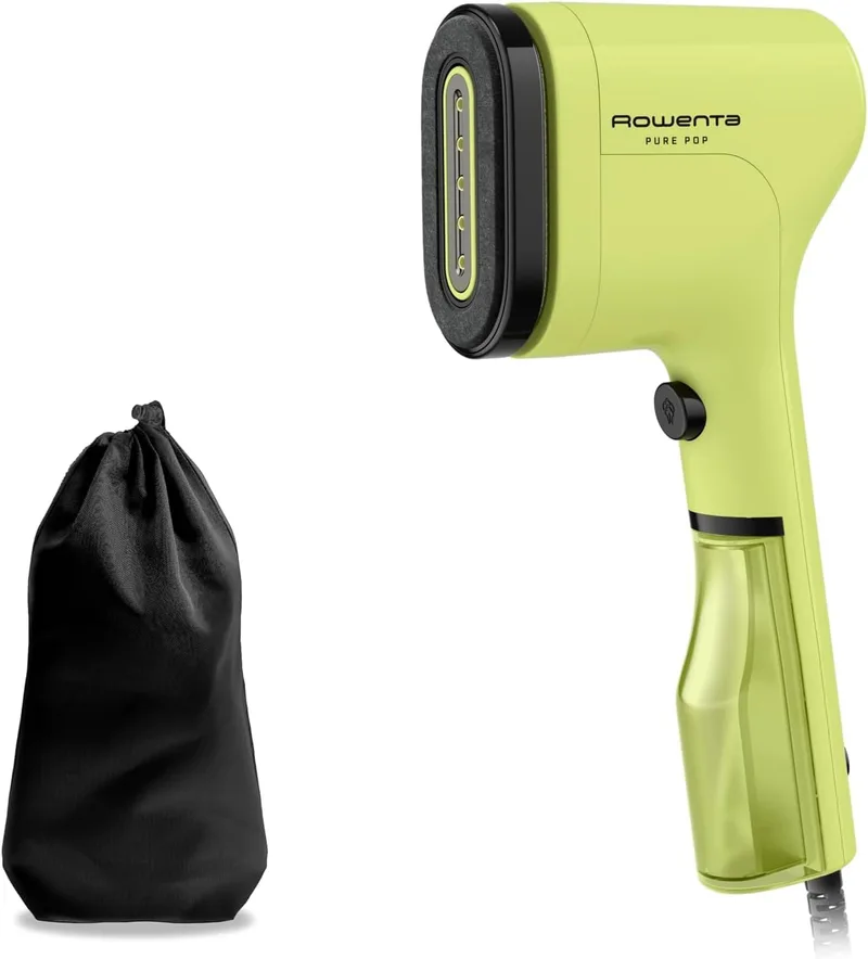 Rowenta ▫️ Pure Pop - Ferro a vapor vertical de 1300 W com saída de vapor até 20 g/min que passa a ferro e purifica, elimina cotão e cabelos, cabeças reversíveis, design para viagem, modelo DR2025F0