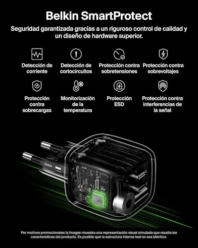 Belkin ▫️ Carregador USB-C com 2 portas, 50 W, carregador múltiplo GAN com duas portas Tipo C, tomada de carregamento rápido para MacBook, iPhone 17, iPad Pro, Chromebook, Samsung Galaxy S25 Ultra e Pixel 10 - Preto 6