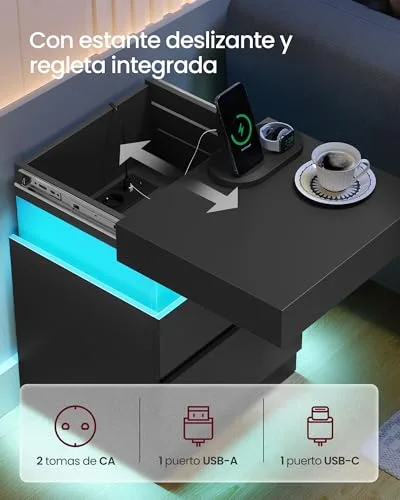 VASAGLE ▫️ Mesa de cabeceira, conjunto de 2, com extensão elétrica, 2 gavetas 4